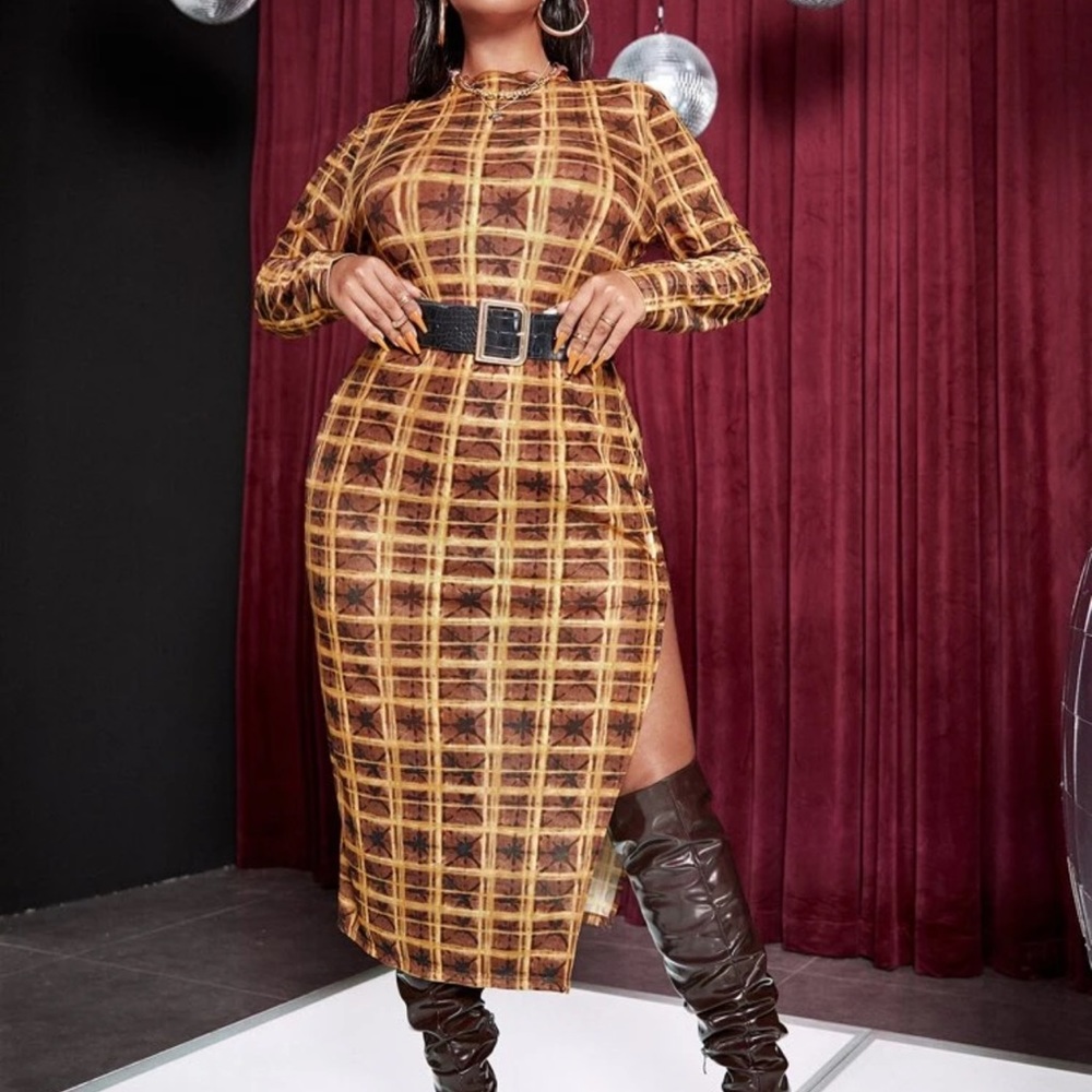 Shein Plus plaid printed split thigh mess dress